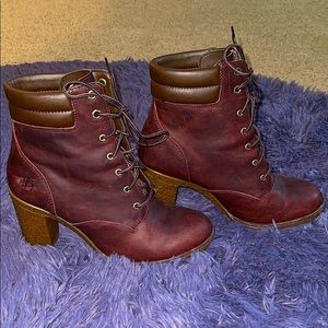 Burgundy Heel Timberlands